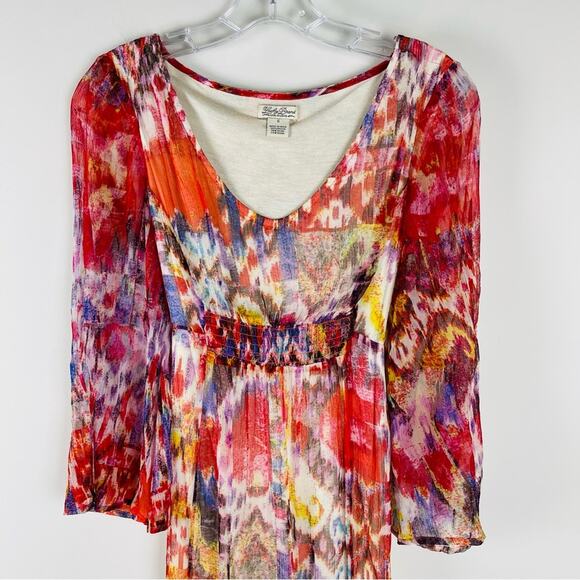 Lucky Brand red purple floral chiffon boho maxi dress small - Picture 3 of 7